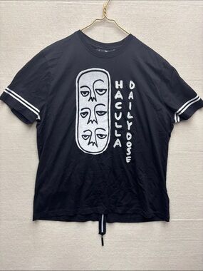 Haculla Black Graphic Tee with White Face Panel and Sleeve Stripes